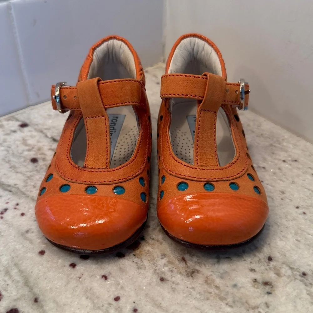 Rondinella Boutique European Leather Baby Shoes Orange Studded EU 18 Made Italy